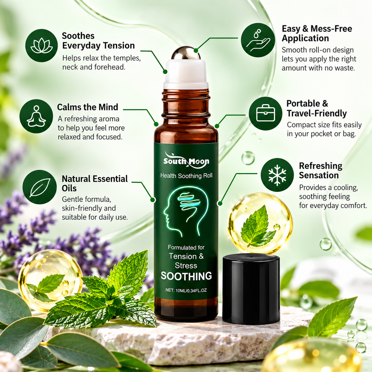 CalmRoll .Soothing Essential Oil Roll-On for Everyday Tension & Relaxation